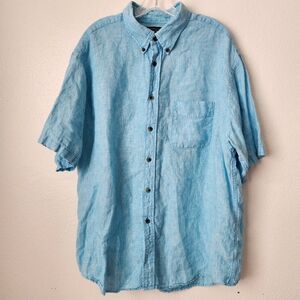 Roundtree & Yorke 100% Linen Short Sleeve Button Up Shirt Mens XL